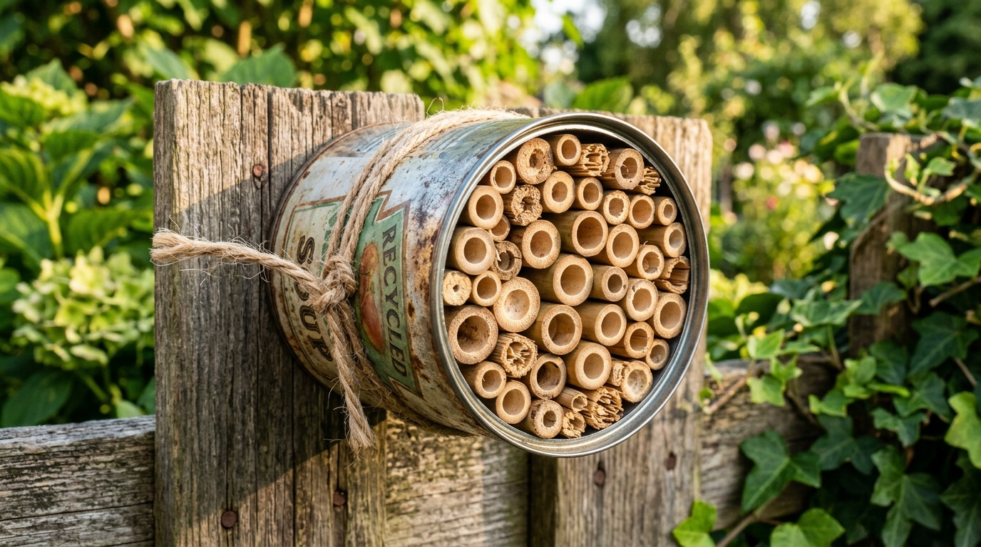 Kreative Upcycling-Werkstatt: Wildbienen-Nisthilfe aus Konservendose & Schilf
