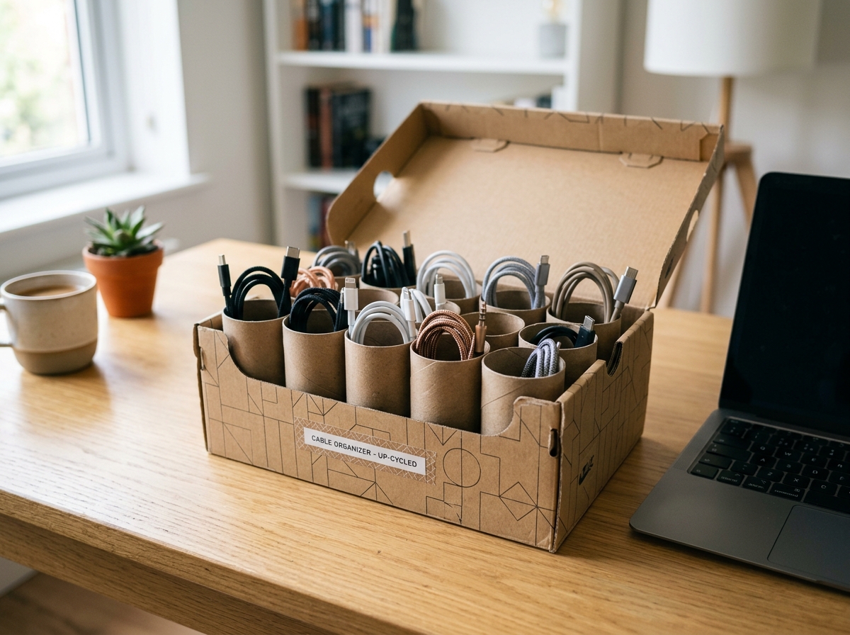 Kreative Upcycling-Werkstatt: Der Anti-Kabelsalat-Organizer aus Schuhkarton & Klorollen