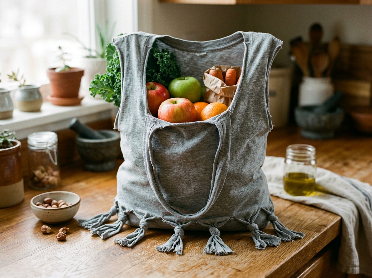 Kreative Upcycling-Werkstatt: Reißfester Einkaufsbeutel aus altem T-Shirt – ganz ohne Nähen